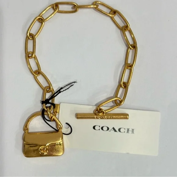 COACH New Mini Tabby Handbag Charm Chain Link Toggle Bracelet Brass - Picture 2 of 7